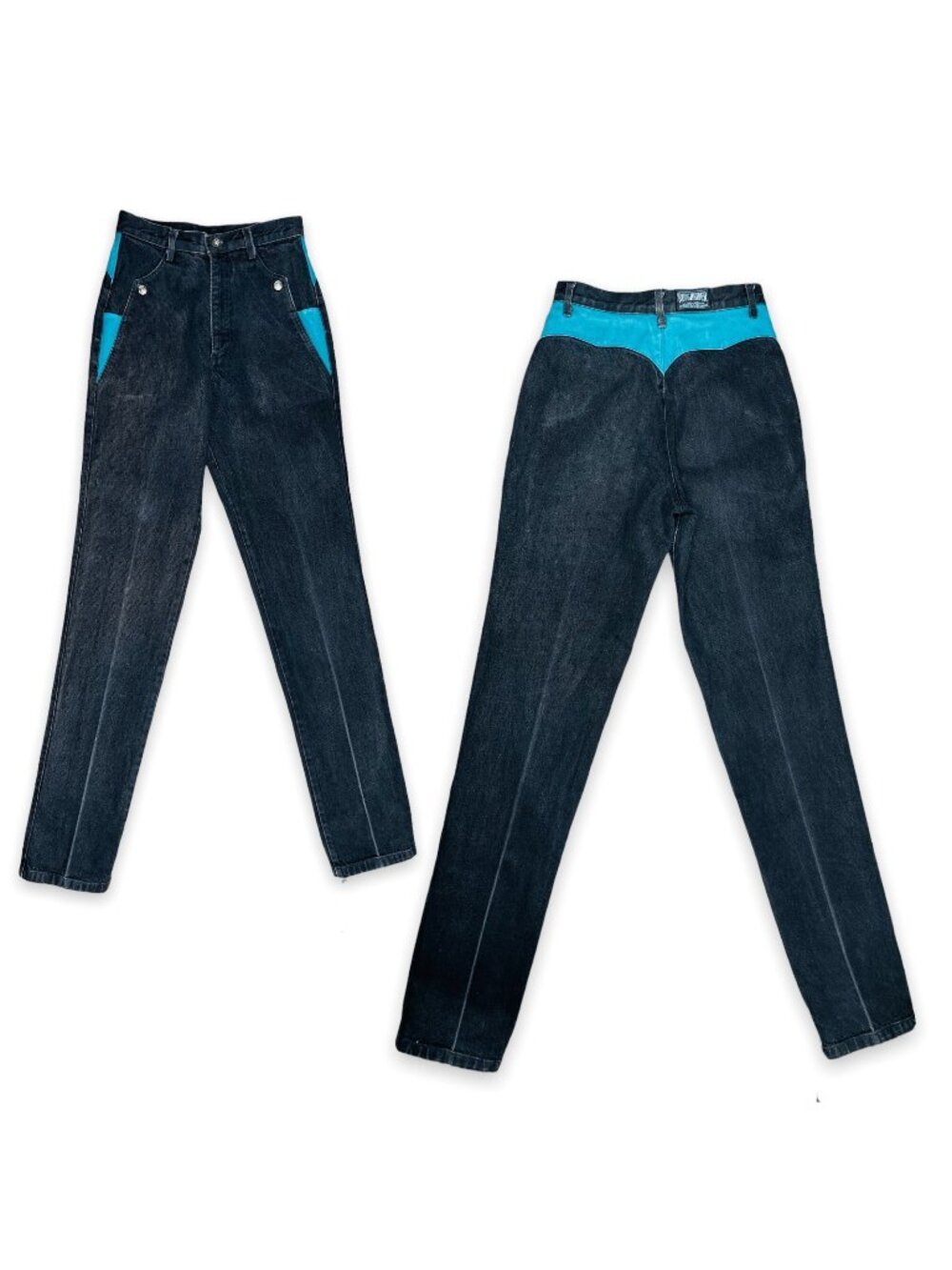 Vintage Roughrider 1980s Womens Western Color Block Denim Jeans 5/6 // 25" - 26"